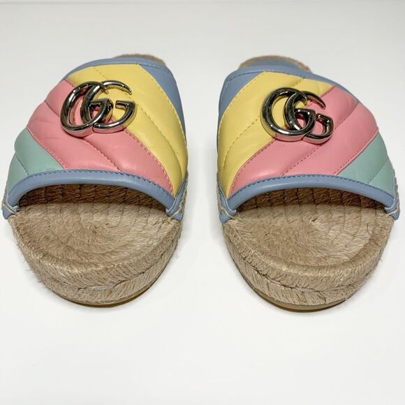 Gucci Pilar Marmont GG Espadrille Sandals EU 38 US 8 Pastel Stripe Flat Slide - Picture 3 of 11